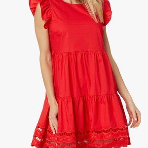 English Factory Red Tiered Ruffled Mini Dress w/Embroidery Detail